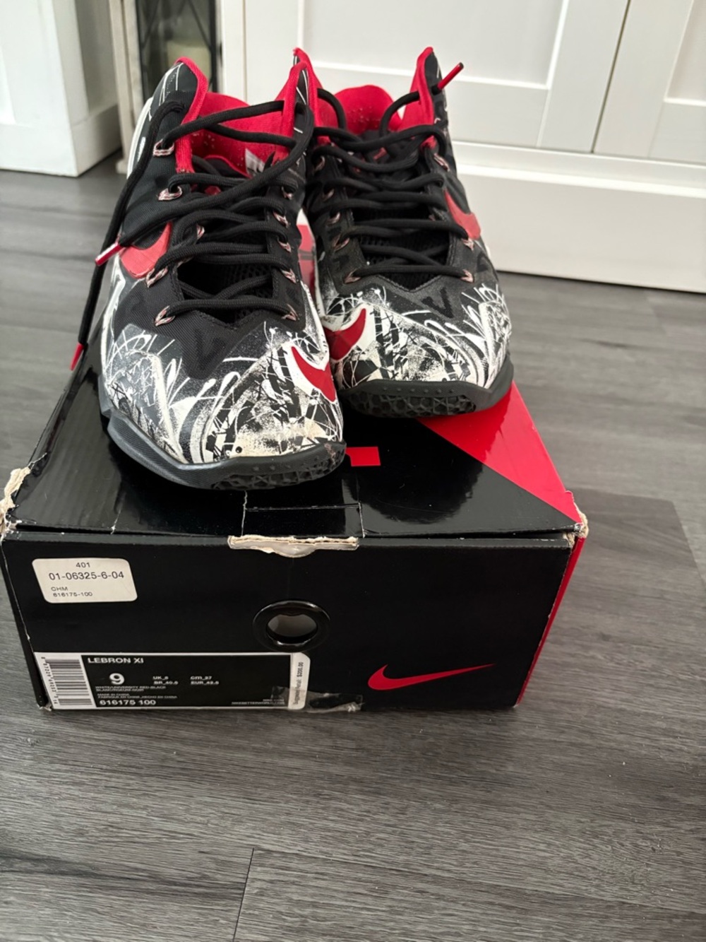 Nike Black, Red & White LeBron XI Basketball Shoes